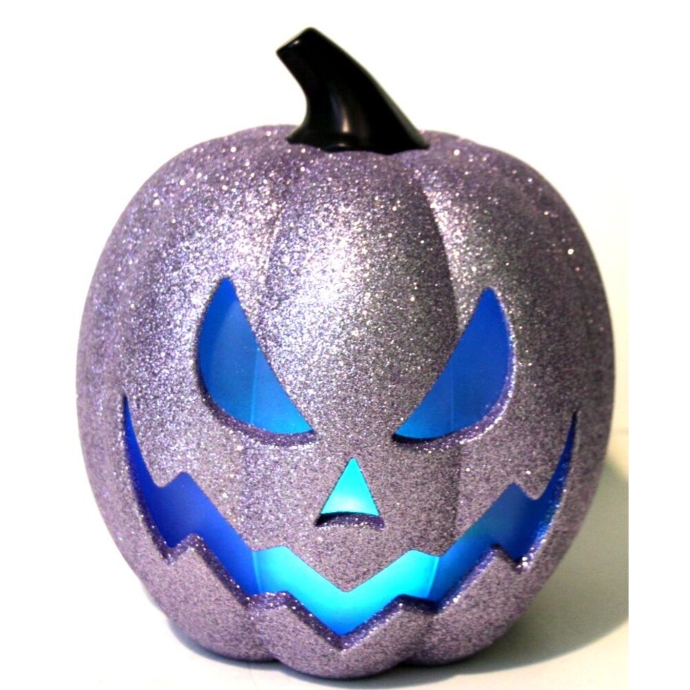 Purple Glitter Jack O Lantern Bullseye Color Changing LED Light Up Halloween Dec